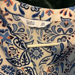 Croft & Barrow Cream and Blue Floral Blouse